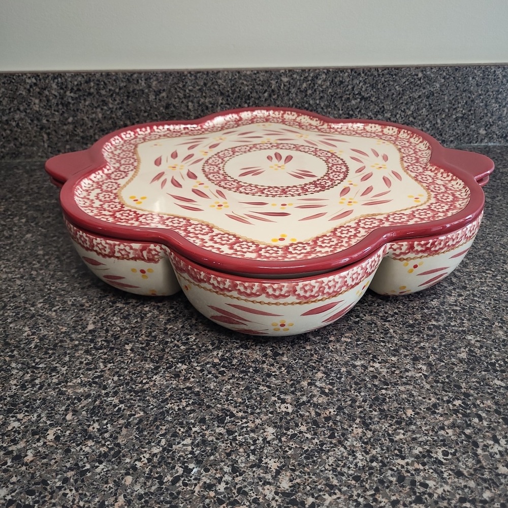 Temp-tations Old World Cranberry 2 Pc Bake Set Divided Appetizer Serving Platter
